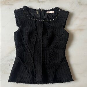 Rebecca Taylor Black Peplum Tweed Textured Sleeveless Top